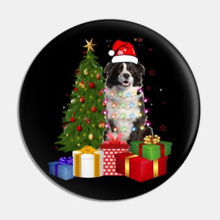 Border Collie Christmas Tree Santa Hat Funny Xmas Gift Dog T-Shirt Pin