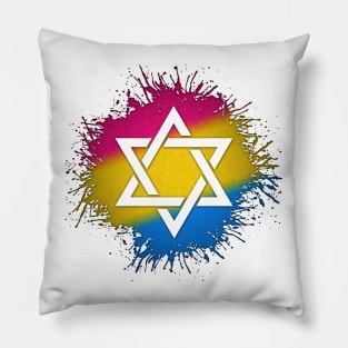 Paint Splatter Pansexual Pride Flag Star of David Symbol Pillow