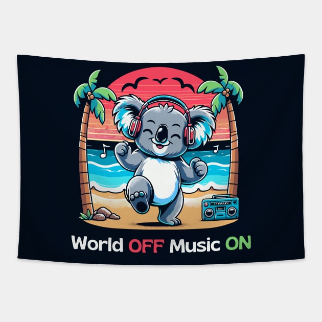 Koala Vibing on the Beach Tapestry by Thewondercabinet28