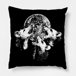 Three Opossums Howling at the Moon Pillow