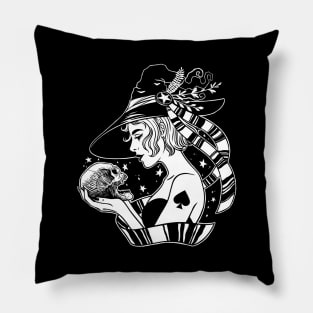 Beautiful witch holding a skull Pillow