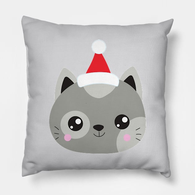 Christmas Cat, Santa Hat, Cat With Hat, Cute Cat Pillow by Jelena Dunčević