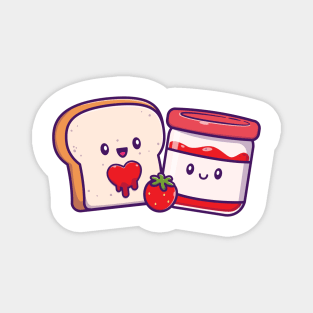 Cute Bread With Cute Strawberry Jam Cartoon Magnet