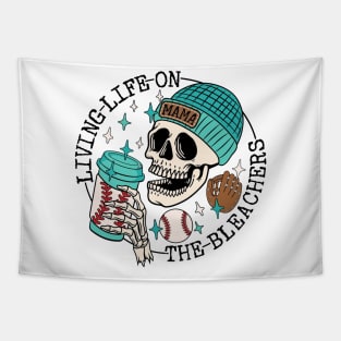 Skull Living Life On The Bleachers Baseball Mama Tapestry
