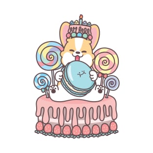 Birthday Celebration Sweets Macaron Cake with Corgi T-Shirt