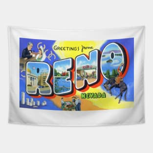 Greetings from Reno Nevada - Vintage Large Letter Postcard Tapestry