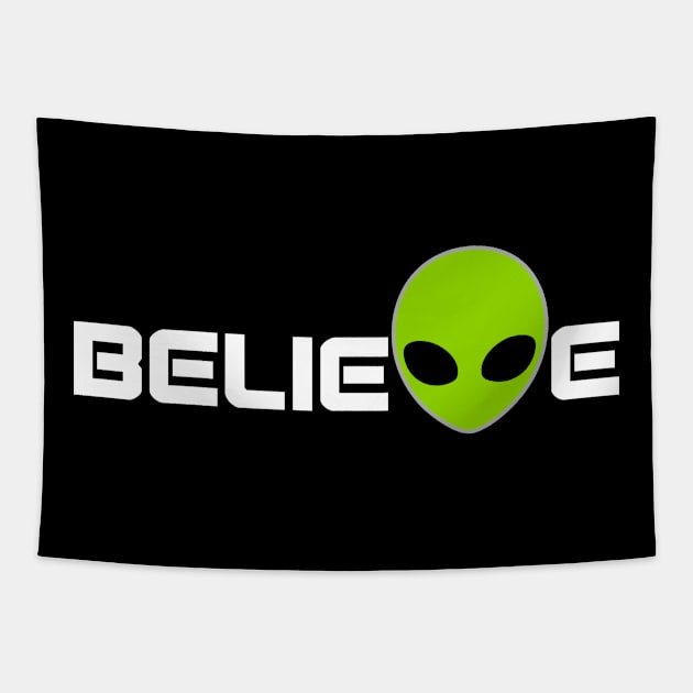 Green Alien Believe Tapestry by Brightfeather