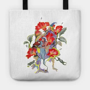 LADY AND BIRD IN THE GARDEN Tote