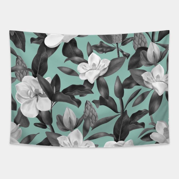 Magnolias Aquamarine Tapestry by AnisIllustration