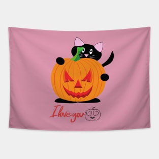 LOVE YOU HALLOWEEN CUTE CAT Tapestry