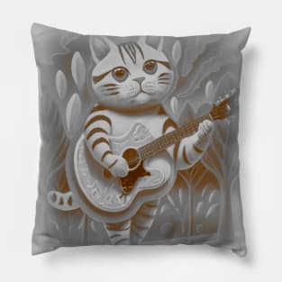 cat playing guitar while hiking Pillow