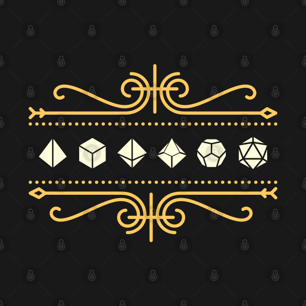 Gold Retro Victorian Polyhedral Dice Set Ornament by pixeptional