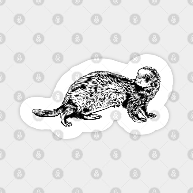 Black and white drawing - ferret Magnet by Modern Medieval Design