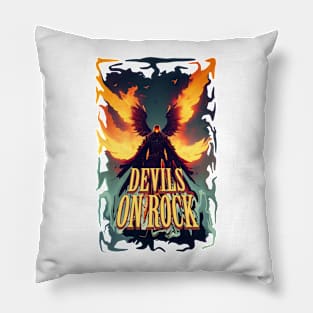 fantastic wings devil skull on rock graphic design and illustration by ironpalette Pillow