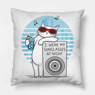 White cat revelation – I wear my sunglasses at night Pillow