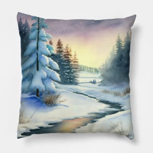 Chritsmas Snow Winter Watercolor Landscapes series 14 Pillow