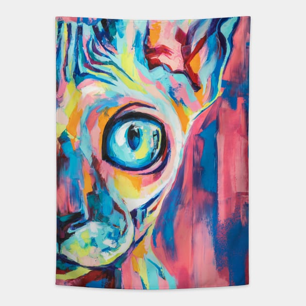 Conceptual abstract painting of the muzzle of a Sphynx cat. Tapestry by MariDein