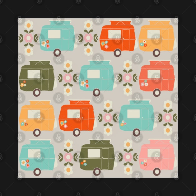 Colourful Vintage Caravans and Daisies by NattyDesigns