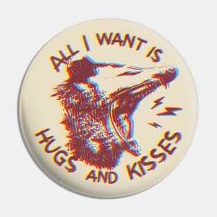 Funny Opposum Possum All I Want Is Hugs and Kisses Pin