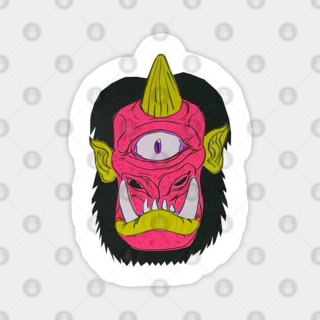 Cyclops Monster Mask Cardboard Papercraft Putrid Pink Magnet by JaydenHardingArt