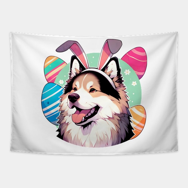 Karelian Bear Dog Celebrates Easter with Bunny Ears Tapestry by ArtRUs