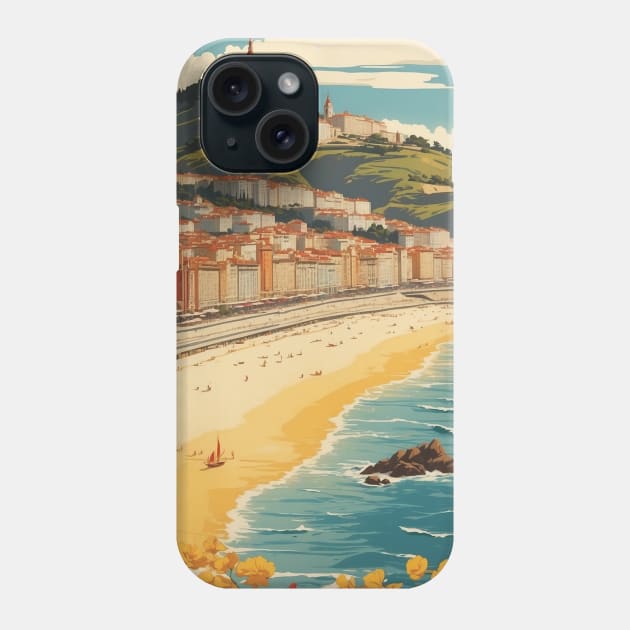 La Concha San Sebastian Beach Spain Travel Tourism Retro Vintage Art Phone Case by TravelersGems