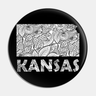 Mandala art map of Kansas with text in white Pin