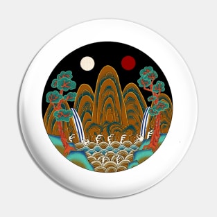 Minhwa: Sun, Moon and 5 Peaks: King's painting A_2 Type (Korean traditional/folk art) Pin