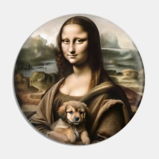 Mona Lisa's Puppy Embrace: National Puppy Day Pin