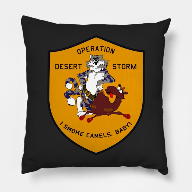 F-14 Tomcat - Op Desert Storm - I Smoke Camels, Baby! - Clean Style Pillow by TomcatGypsy