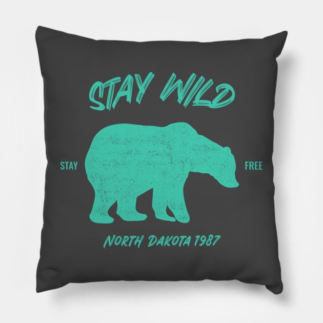 Stay Wild North Dakota Bear Pillow by Tip Top Tee's