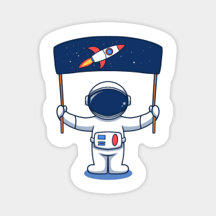 Astronaut Holding Space Flag Magnet