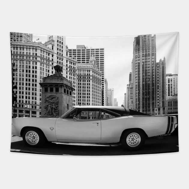 Dodge Charger R T Black White Classic Cars Tapestry Teepublic