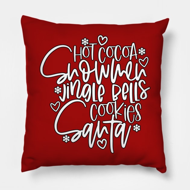 words that describe the Christmas season Pillow by The Crazy Daisy Lady