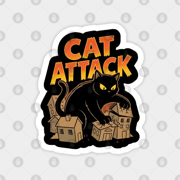 Cat Attack Giant Black Catzilla Monster Retro Comic Magnet by Creatifly Graphic Tees