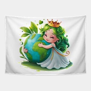 A cute queen hugging the green earth Tapestry