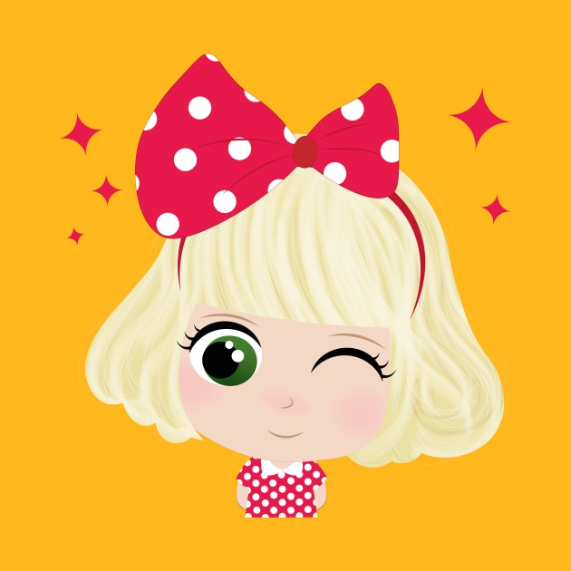 Cute Little Girl With Red Bow by Phat Design