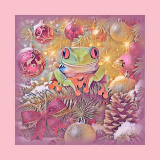 Pastel Red-eyed Tree Frog Christmas T-Shirt