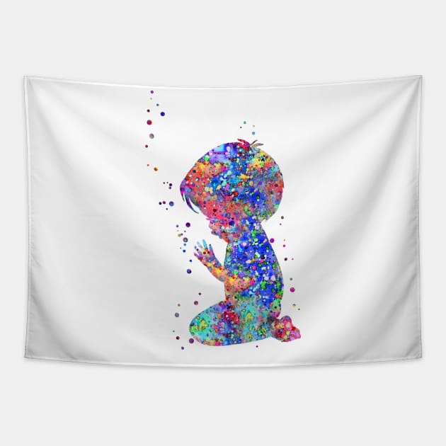 Praying little boy Tapestry by RosaliArt