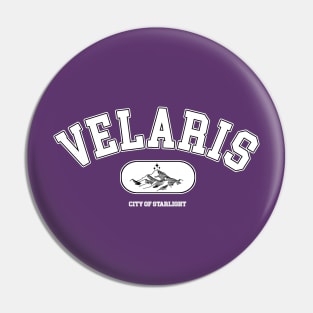 ACOTAR Velaris College Sweatshirt Logo White and Purple Background Pin