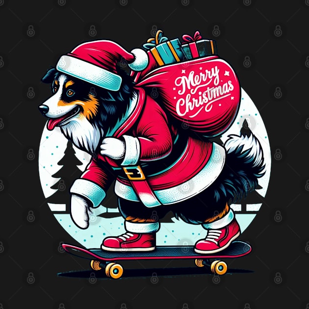 Christmas Black Tri Aussie by BukovskyART