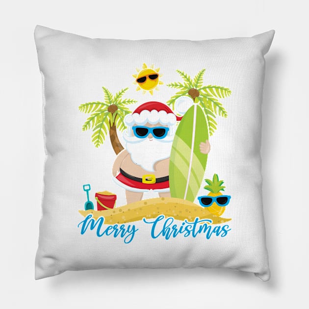 Christmas In July Santa Summer Surfing Beach Surf Hawaiian Pillow by teevisionshop