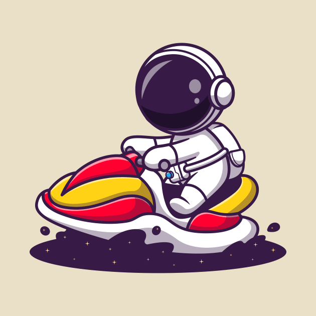 Cute Astronaut Riding Water Bike Jet Ski In Space Cartoon by Catalyst Labs