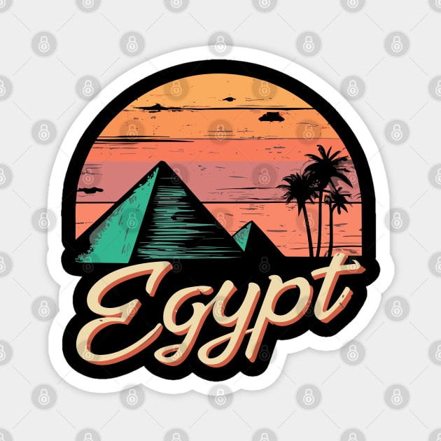 Retro sunset Egypt Pyramids - Vintage Travel Souvenir Magnet by PrintSoulDesigns