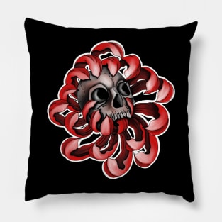 Scull in Red Flower Pillow