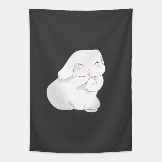 Holland lop white rabbit grooming | Bunniesmee Tapestry by GambarGrace