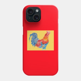 Rooster Chicken Watercolor Painting on Yellow Phone Case