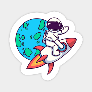 Astronaut Riding Rocket And Waving Hand Magnet