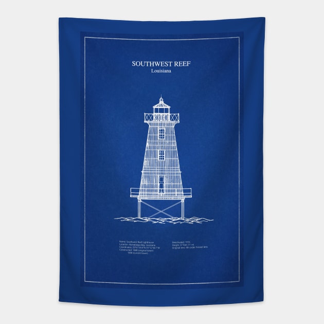 Southwest Reef Lighthouse - Louisiana - AD Tapestry by SPJE Illustration Photography