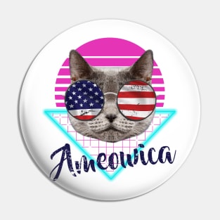 Ameowica Cat Sunglasses triangle with text Blue Pin